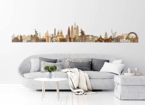 68travel World Landmarks Deluxe Wandpaneel aus Holz - für Wohnzimmer, Arbeitszimmer, Büro (150 x 23 cm) Cover