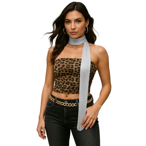 Y2K Sequined Colorful Skinny Scarf for Women – Lightweight Rave Neck Scarf, Festival Head Wrap or Belt Accessory