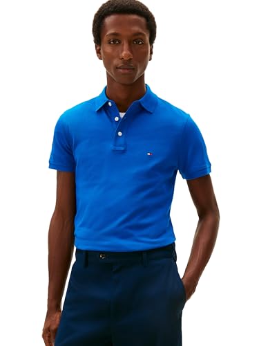 Image of Tommy Hilfiger Men's Short Sleeve Polo Shirts in Slim Fit with Stretch and Organic Pique Cotton