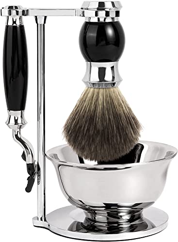 GRUTTI- Ensemble de blaireaux de rasage haut de gamme, avec porte-brosse et brosse luxueux, rasoir 3 couches pour ensemble de rasage Cover