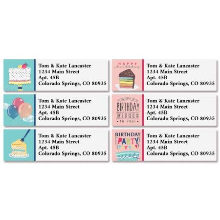Birthday Party Personalized Return Address Labels Set of 240, Small Self-Adhesive, Flat-Sheet Labels (6 Designs), by Colorful Images