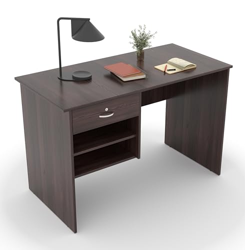 Image of 116x75x56CM Engineered Wood Verto Study & Office Table with Smooth Lockable Drawer and 2 Shelves for Storage | Sturdy DIY Counter, Commercial Table- Wenge