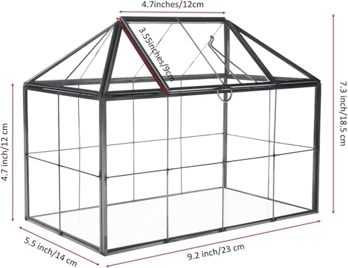 Homtone Terrarium Pflanzgefäß Großer Geometrischer 23 cm, Terrarium Pflanzen Hausform, Schwarz, Handgefertigte Glasbox, Vintage-Tischplatte, Miniatur-Blumentopf für Sukkulenten, Kakteen (Schwarz)