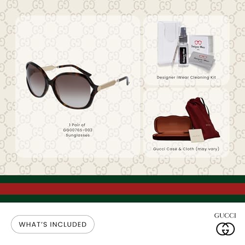 Gucci GG0076S Square Sunglasses For Women +BUNDLE with ACCESSORY EYEWEAR KIT2