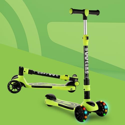 Image of Toyshine 3 Wheel Rooster LED Wheels Runner Scooter with Anti Slip ABS Base Aluminium Structure Height Adjustable Handlebar Max Load 45kg for Kids Boys Girls - Green