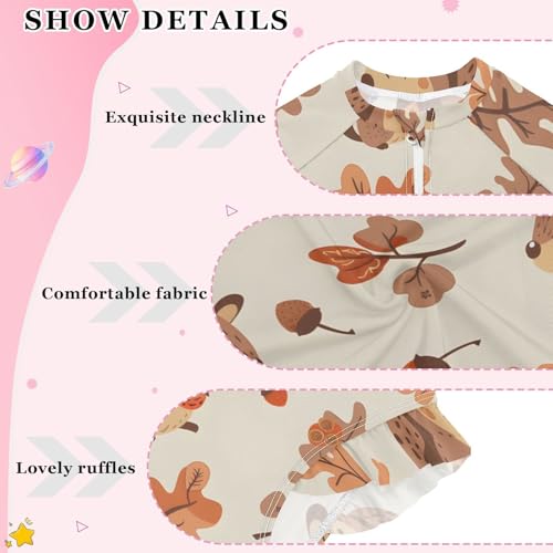 Girls One Piece Swimsuits Long Sleeve Swimsuit Zipper Bathing Suits Squirrel Acorns Beige3