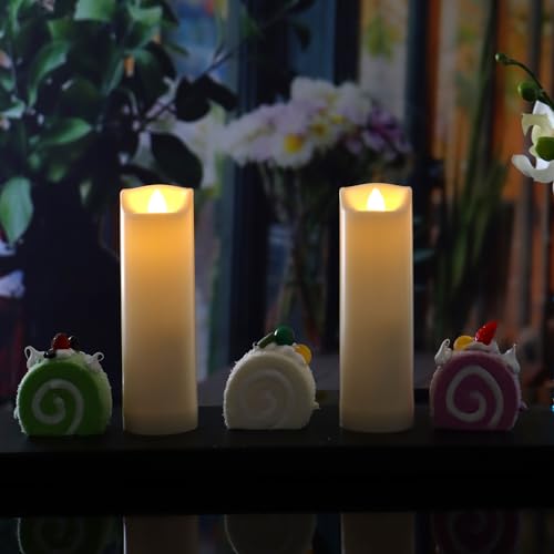 Image of QIDEA 2 inchX7 inch Outdoor Waterproof Flameless Candles with Timer, Battery Operated Flickering Led Pillar Candles, Electric Plastic Fake Candles for Home Garden Wedding Halloween Xmas Decorations 4 Pack