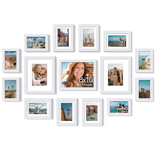Vittanly 15 Pack Picture Frames Collage Wall Decor for Mounting o...