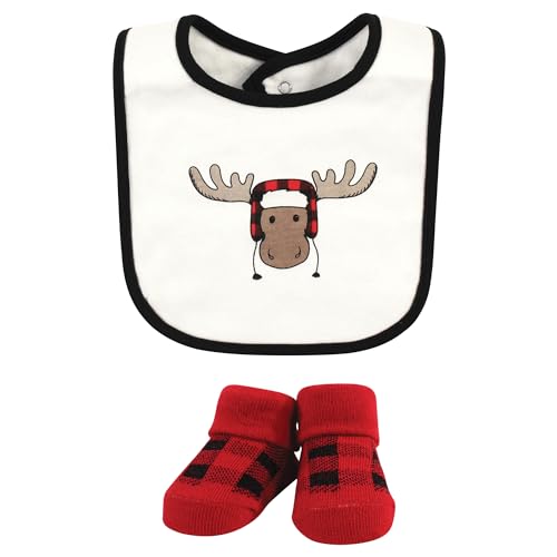 Image of Hudson Baby Unisex Baby Cotton Bib and Sock Set, Winter Moose, One Size
