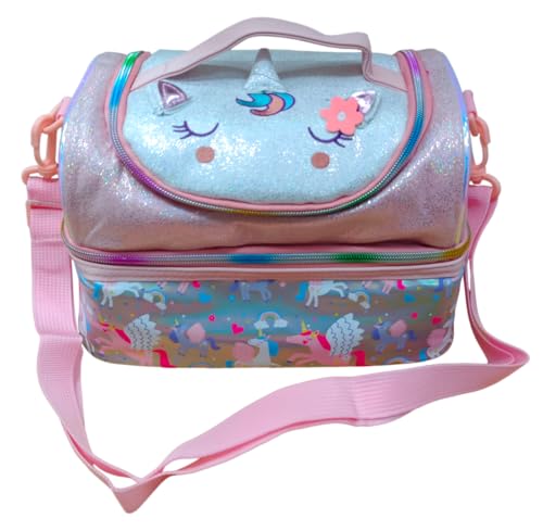Image of Lunch Bag for Kids, Lunch Bag for Office Men, Women and Kids, Canvas Tiffin Bags for School, Picnic, Work, Carry Bag for Lunch Box and Water Bottle (Unicorn Light Pink)