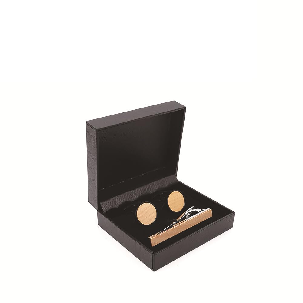 Wooden Round Cufflinks French Style Men's Sleeve Studs Personalized Pattern Tie Clip set