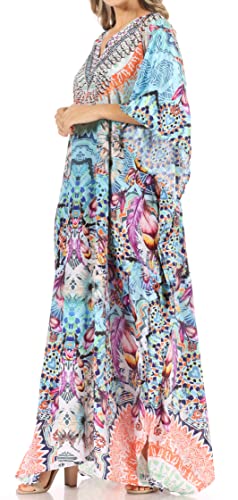 Sakkas Anahi Flowy Design V Neck Long Caftan Dress/Cover Up with Rhinestone3