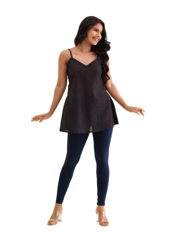 Image of GO COLORS Soft Cotton Stretch Ankle Length Leggings for Women | Breathable