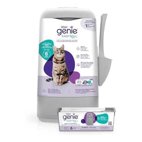 Litter Genie Easy Roll Pail | Cat Litter Box Waste Disposal System for Odor Control | Includes 1 Continuous Refill Bag Cover