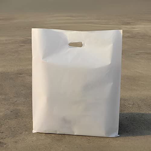 Venuscello® 100 x White Patch Handle Carrier Bags 14 x 14 x 4" Plastic Die Cut Handle Carrier Bag for Apparel Jewellery Gifts - Image 4