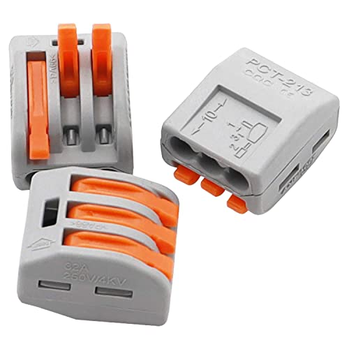 Image of ROBOWAY 5Pcs PCT-213 Wire Connector, 3 Pole Spring Lock Lever Terminal Block for Cable Connection, Quick Splicing Connector for 0.08-2.5mm Wires, Compact Durable Easy Wiring Terminal (Pack of 5)