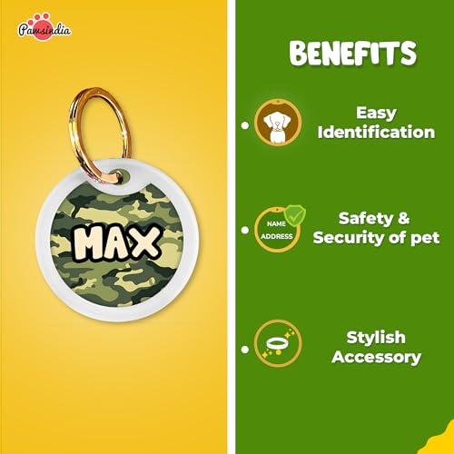 Image of Pawsindia Stylish Army Print Dog Collar with Name Tag for Medium & Large Size Dogs, Vibrant Patterns and Customize Name Tag, Comfortable Fit, & Durable Construction with Waterproof Prints
