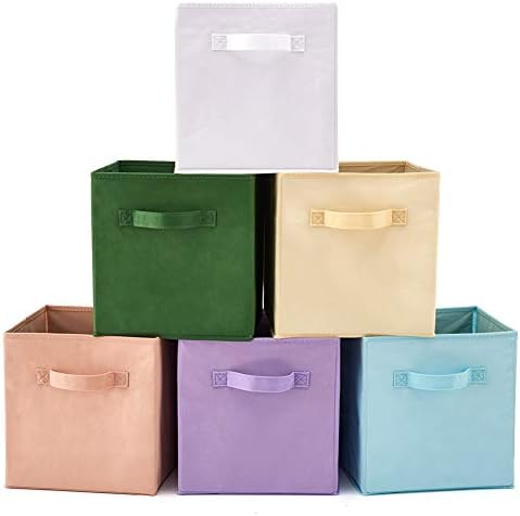EZOWare Set of 6 Foldable Cube Storage Boxes, Organiser Basket Containers with Handles, for Home Office Nursery, 26.7 x 26.7 x 27.8 cm - Grey