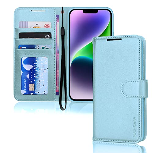 TECHGEAR iPhone 14 Plus Leather Wallet Case, Flip Protective Case Cover with Wallet Card Holder, Stand and Wrist Strap