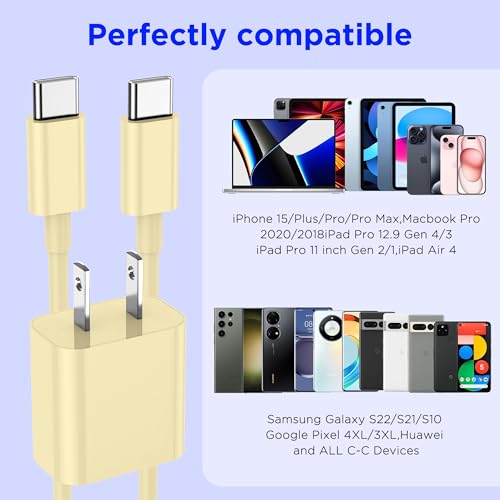 Image of iPhone 17 16 15 Charger Fast Charging,2Pack 20W Apple iPad USB C Wall Chrager Block with 6FT USB C to C Cable for iPhone 17 /Pro /Pro Max /17 Air / 16 /16 Pro /16 Pro Max /15 /Plus /Pro /Pro Max (Yellow)