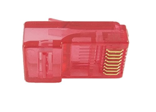 RJ45 Cat5, Cat5e, Crystal Clear Plug Connector Red 8P8C (100 pcs) 8X8-CP-RD
