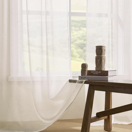 Image of Joydeco Sheer Curtains 84 Inches Long, Cream Curtains for Living Room 2 Panels Set, Ivory Curtains Window Privacy Assured with Light Filtering(W52 x L84 Inch,Ivory)