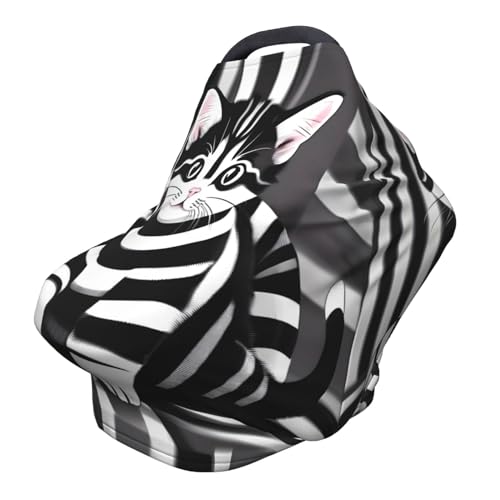 XZDHYZ Black and white striped kitten Versatile full-print Stroller Chair Cover/Nursing Cover, specially designed for your baby