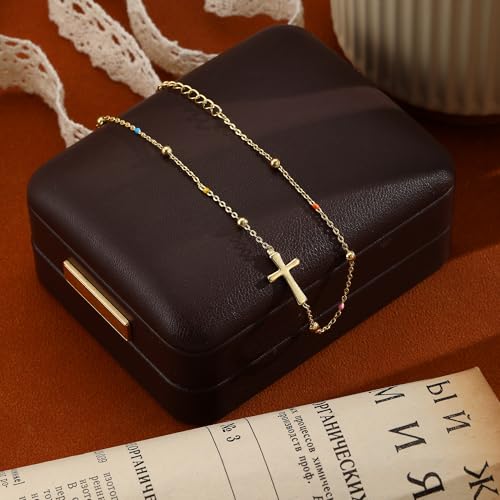 Ankle Bracelets for Women 14K Gold/Silver Plated Cross Heart Bead Anklet Waterproof Adjustable Chain Non Tarnish Cute Boho Trendy Dainty Summer Beach Foot Jewelry Gift for Her - Image 5