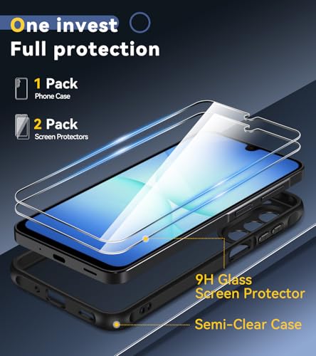 Image of ivoler 3-in-1 Case for Samsung Galaxy A17 5G with 2 Pack Tempered Glass Screen Protector, [Military Grade Protection] Matte Thin Slim Phone Bumper Cover Hard Back [Anti-Scratch]- Black