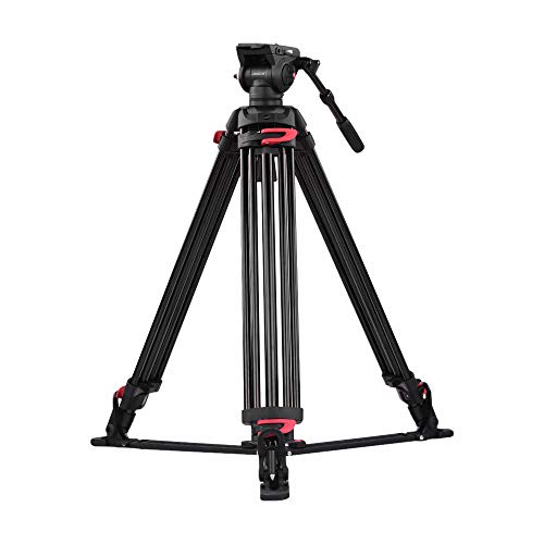 Andoer Professional Photography Video Tripod System - 70inch Heavy Duty Tripod Aluminium with 360 Degree Fluid Head Horseshoe-Shaped Feet Max.10kg Load Compatible Canon Nikon Sony DSLR Camcorders