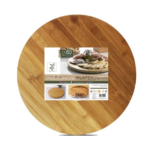 Plateau Rond Rotatif, Plateau de Service tournant, Plat Rond Rotatif de Table en Bambou - Diamètre 50 x Hauteur 2.5 cm - JUANIO -