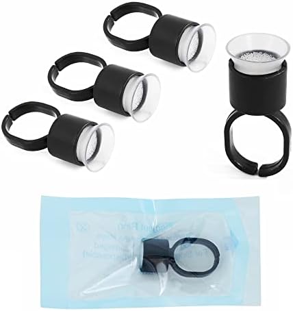 Ink Ring Cups,50pcs Microblading Pigment Glue Rings with Sponge Ink Cups Caps Permanent Makeup Eyelash Eyebrow Extensions Medium Holder for Microblading Supplies