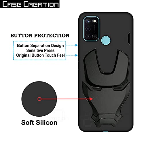 Image of COVERLY Official 3D Smooth Feel Avengers Logo Mask Soft Rugged Grip TPU Silicone Iron Man Engraved Cartoon Movie Engraved Silicone Rubber Matte Strong Back Cover for Realme C17 (6.50 inch) - Black