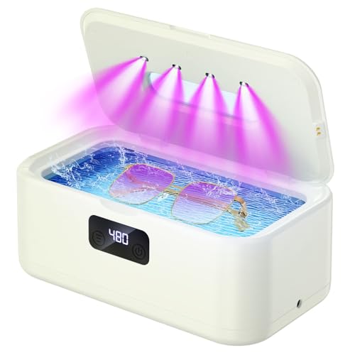 Ultrasonic Jewelry Cleaner, 50KHz Ultrasonic Cleaner Machine for Jewelry, Eyeglasses, Rings, Watch Strap, Dentures- Dual Cleaning Modes, 304 Stainless Steel Tank
