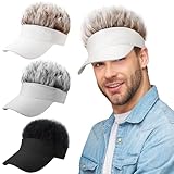 Geyoga 3 Pcs Men's Hair Hat Visor with Fake Hair Novelty Spiked Hair Visor Funny Sun Hats Adjustable Baseball Wig Caps for Men Gift