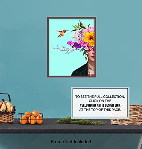 Hummingbird Flowers Tropical Wall Art & Decor - 8X10 Gifts For Women - Mexican Wall Art For Bedroom Home Office, Living Room - Floral Blue Decor Picture Print - Hummingbird Wall Decor - 8X10 Unframed #TOP6