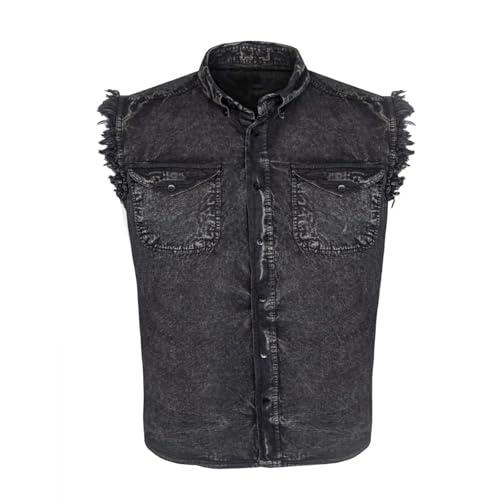 GARGOYLE BELLS Men's Sleeveless Cotton Shirts Biker Cuttoff Vest Cotton Shirt Cowboy Casual Button Down Shirt