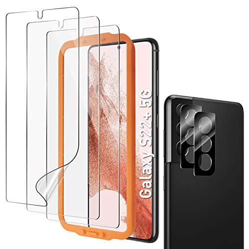 Galaxy S22 Plus Screen Protector with Camera Lens Protector for Samsung Galaxy S22 Plus 5G,6.5Inch hybrid flim[7H][Fingerprint Unlock][Anti-Scratch][3 Pack + 2 Pack] S22 Plus-6.5 inch