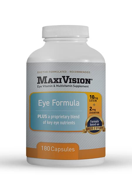 MaxiVision® Eye Formula - Eye Vitamin Based on AREDS 2 Study - Age-Related Macular Support (1 B, 180 Capsules) 180 Count (Pack of 1)