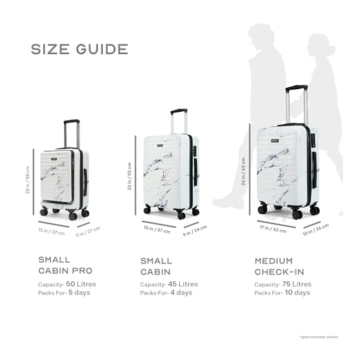 Image of Assembly Stark Hard Luggage 24 Inch (63 cm) Check-in Medium Luggage Trolley Bag, Unbreakable Polycarbonate Dual-Tone Design, TSA Lock, Silent 8 Spinner Wheels, Hard Shell Travel Suitcase Marble
