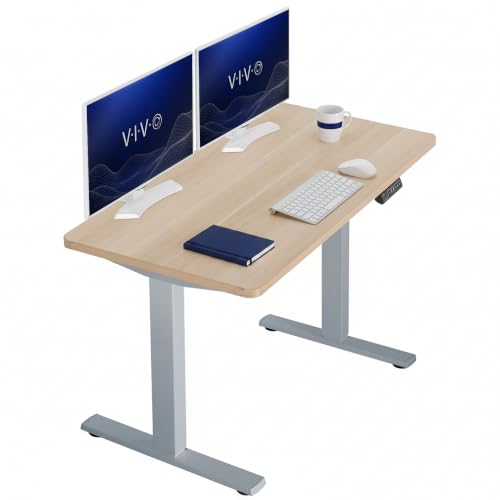 Image of VIVO Electric 43 x 24 in Standing Desk, Memory Height Adjustment, 1B Series, Holds 220 lbs, One-Piece Light Wood Top, Gray Frame, DESK-KIT-1G4C