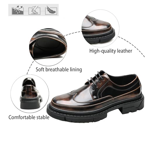 Men's Patent Leather Platform Oxfords Classic Lace-Up Wingtip Chunky Dress Shoes Lug Sole Non-Slip Casual Derby Shoes2