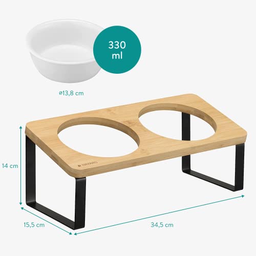 Navaris 2X Fressnapf aus Keramik mit Metall Ständer - Katzennapf Hundenapf 2 Stück im Set - Erhöhter Futternapf Katze Hund - Napf in Schwarz Natur