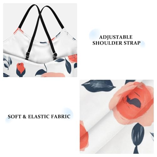 Floral Pattern Red Roses Kids Girls 1-Piece Swimsuits Summer Swimming Suits Adjustable Strap UPF 50+3