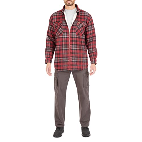 Image of Smith's Workwear Mens Zip-Front Sherpa-Lined Flannel Shirt JacketJacket