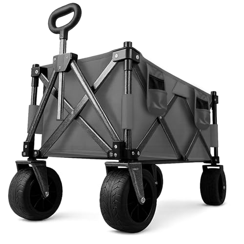 Voyager 200L Heavy Duty Festival Trolley on Wheels, Collapsible Beach Wagon, Portable Camping Cart with Adjustable Handle, Foldable Outdoor Trolley, 150kg Capacity with Drink Holder, Grey