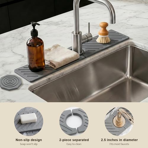 Stone Faucet Mat for Kitchen Sink,Absorbent Drying Mat(Dark Gray,23.6"×3.9" by DO.COOL LIFE - Used condition - Image 2