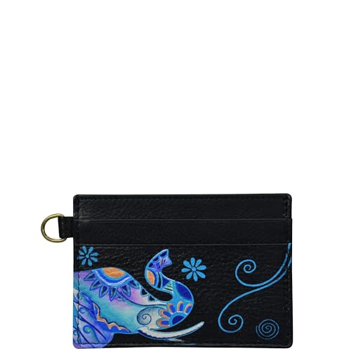 Image of Anna by Anuschka Women's Hand Painted Genuine Leather Credit Card Case - Blue Elephant