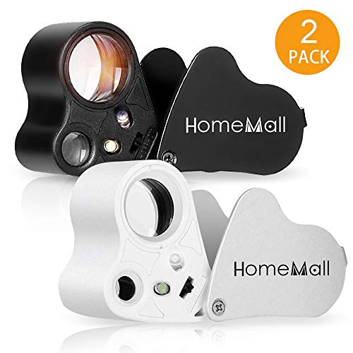HOMEMALL 2 Pack 30X 60X Illuminated Jeweler Eye Loupe, Dual Lens Foldable Jewelry