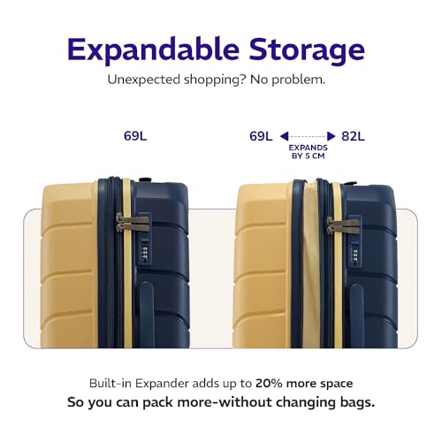 Image of Provogue Cascade Hard-Sided PP Trolley Bag Set of 2 | Expandable Space with 8 Wheels Trolley Bags for Travel | Lightweight with Combination Lock | 5 Year Warranty (Golden Yellow /Blue Berry)